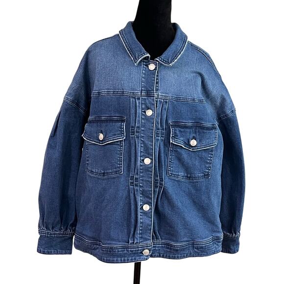 Candace Cameron Bure 20W Denim Jacket Button Front Jean Shacket Medium Wash - Picture 1 of 15